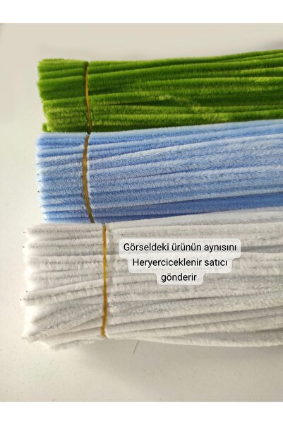 hyc heryerçiçeklenir 3'lü Set 50 Adet Açık Mavi, 25 Adet Beyaz, 25 Adet Açık Ordu Yeşili Şönil ,Tüylü Tel