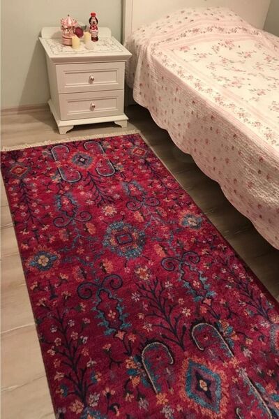 VOPTEKS Fuşya Halı Otantik Halı Vintage Halı Salon Halısı Makinede Yıkanabilir Yatak Odası Halısı