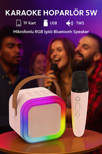 CROW'S TECH Karaoke Hoparlör 5w Tf Kart/usb/tws/ses Değiştirme Özellikli Mikr...
