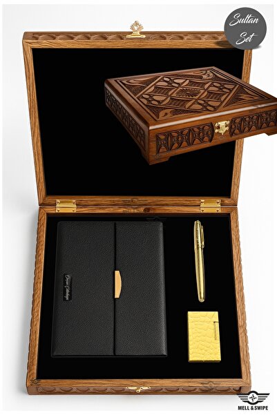 MELL & SWIPE Kişiye Özel Isim Baskılı Ahşap Kutulu Ajanda Kalem Defter Çakmak...