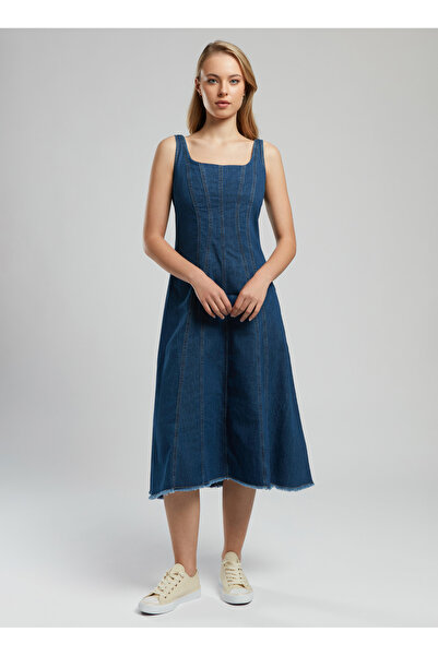 Lee Cooper Square Neck Straight Standard Women's Dress 252 Lcf 144002 Brian Denim