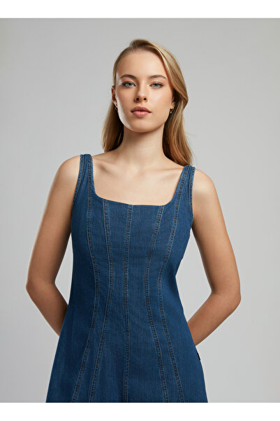 Lee Cooper Square Neck Straight Standard Women's Dress 252 Lcf 144002 Brian Denim