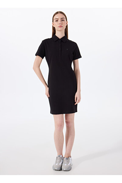 Jeep Polo Yaka Düz Siyah Mini Kadın Elbise J5SL-ELB7100