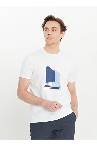 ALTINYILDIZ CLASSICS Altınyıldız Classics guler rotund cu imprimeu Alb Bărbați tricou ACE091252066_BYZ