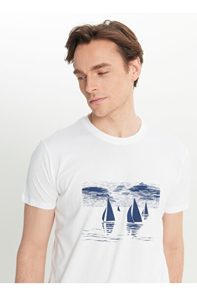 ALTINYILDIZ CLASSICS Ανδρικό μπλουζάκι Altınyıldız Classics Crew Neck με τύπωμα Λευκό ACE091252393_BYZ