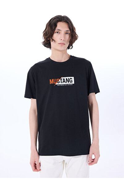 Mustang Bisiklet Yaka Baskılı Siyah Erkek T-Shirt M5SM-TST1304