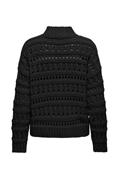 ONLY Pulover negru cu guler înalt, tricotat obișnuit, cu model, pentru femei ONLLEAH LS HIGH NECK KNT