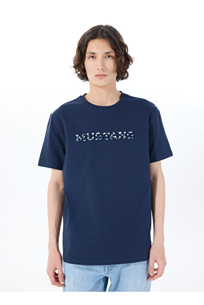 Mustang Bisiklet Yaka Baskılı Lacivert Erkek T-Shirt M5SM-TST1278