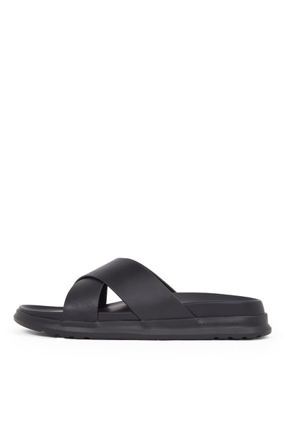 Tommy Hilfiger % 100 Deri Çapraz Çift Bantlı Sandalet Erkek SANDALET FM0FM05358 BDS