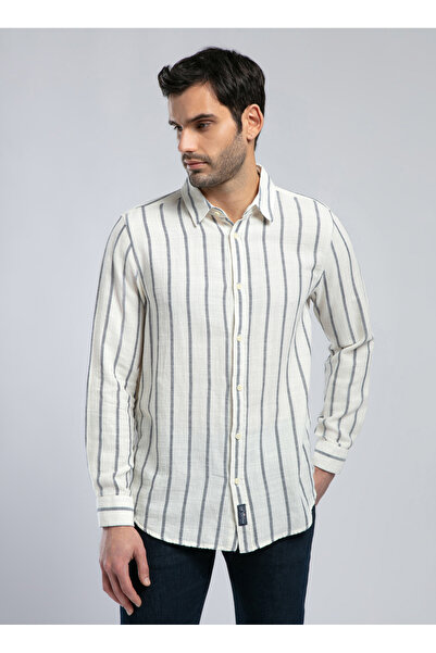 Lee Cooper Regular Fit Lacivert Erkek Gömlek 252 LCM 241008 FANE EKRU-LACİVERT