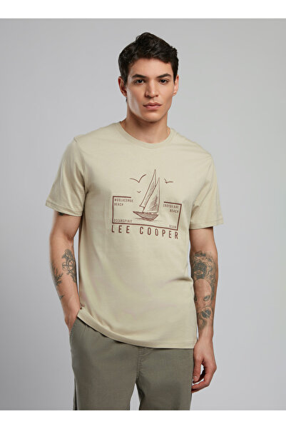 Lee Cooper Ανδρικό μπλουζάκι με στρογγυλή λαιμόκοψη μπεζ 252 LCM 242038 MARK BEIGE