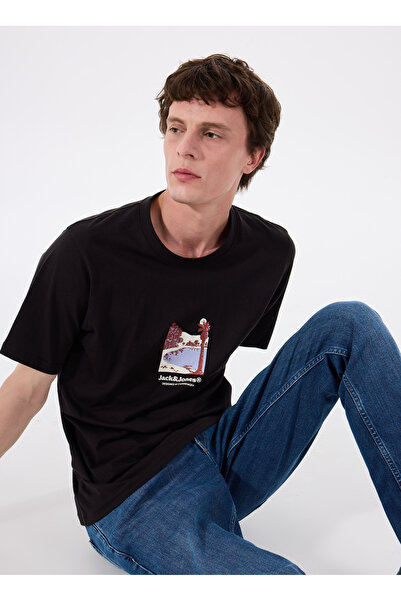 Jack & Jones Bisiklet Yaka Siyah Erkek T-Shirt 12273000_JORSPLIT GRAPHIC FRONT TEE
