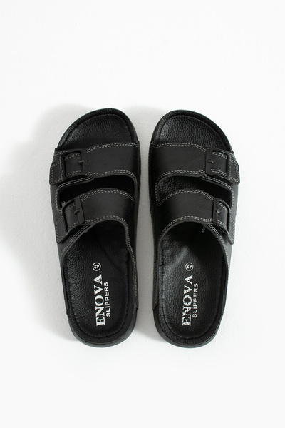 Enova Birrbazaar Чоловічі шкіряні (ШТУЧНІ) ортопедичні зручні підошви з швами, стильні домашні та вуличні чоловічі капці