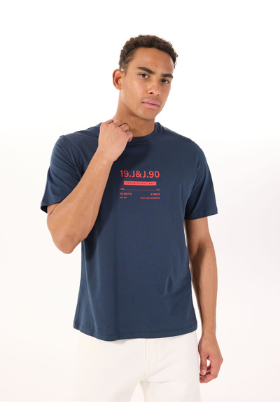 Jack & Jones Bisiklet Yaka Lacivert Erkek T-Shirt 12288506_JCOOLE TEE SS CREW NECK BS