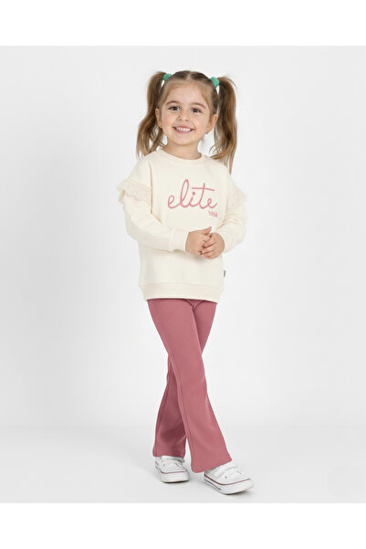 Ege Bebek Girl's Seasonal Suit Elite Embroidered A-Line Cut Oversize Ribbed Tights 100% Cotton