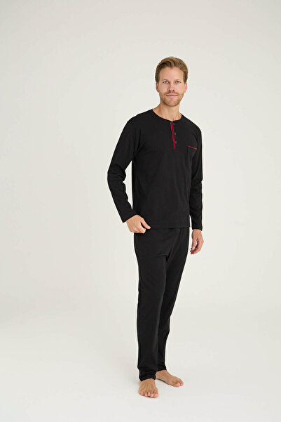 KLY Ανδρικό σετ πιτζάμες με μεσαίο γιακά για άνετο ύπνο