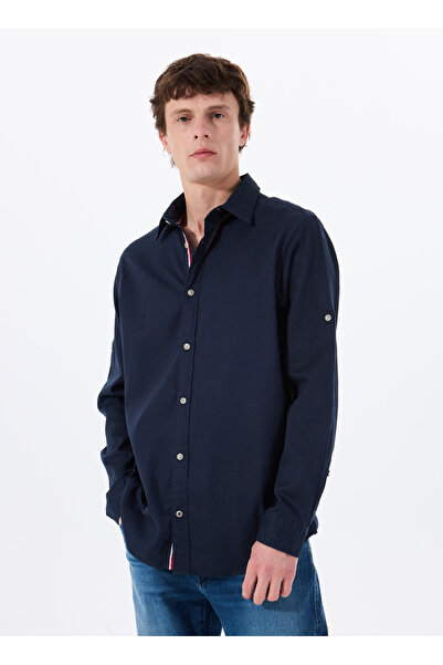 Jack & Jones Comfortable Navy Blue Men's Shirt 12270088_Jjpierre Slub Detail Shirt
