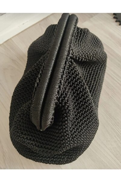 ÖZLEM HANDMADE Makrome Burslu Siyah Örgü Çanta