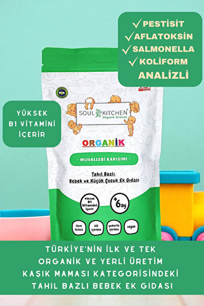 Soul Kitchen Organik Ürünler Organik Muhallebi Karışımı B1 Vitaminli Tahıl Bazlı Bebek Ek Gıdası 250g