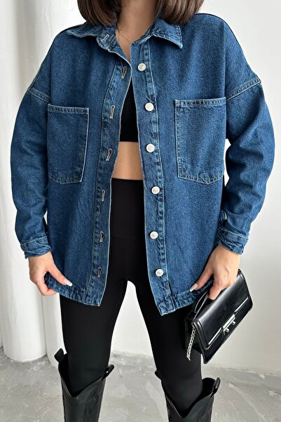 XRAY JEANS Жіноча джинсова куртка темно-синього кольору з довгими кишенями на ґудзиках