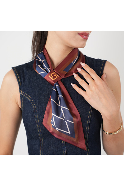 LERAIY Bordo Çizgili Desen Kravat Eşarp