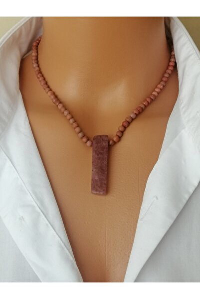 LemaStone Aa Quality Natural Stone Necklace - Rose Quartz Jasper and Lal Garnet Earrings