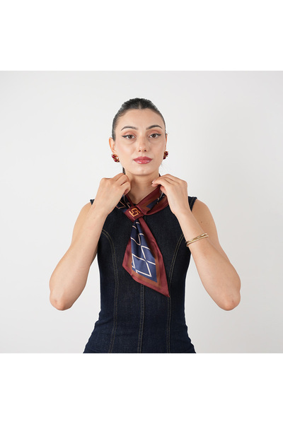 LERAIY Burgundy Striped Pattern Tie Scarf