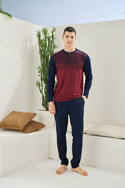 KLY Ανδρικό σετ πιτζάμες με μεσαίο γιακά για άνετο ύπνο