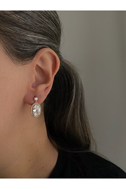 Owentis Çelik Kristal Taşlı Oval Kesim Muffle Küpe -kararma yapmaz-