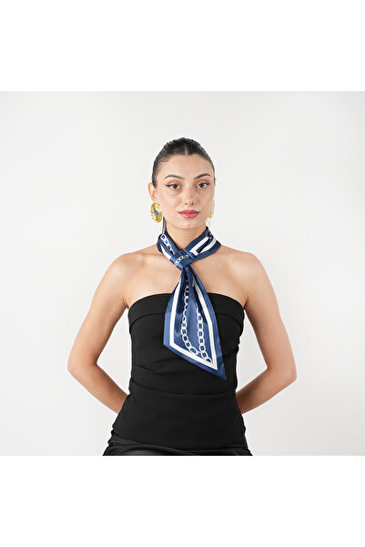 LERAIY Kravat Fular Mavi Zincir Desenli