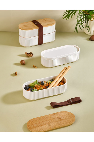 EVSTYLE Double Bamboo Lid Feeding & Feeding Bowl