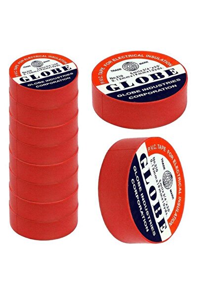 Globe - İzole Bant Kırmızı 10'lu Paket Pvc Elektrik Izolasyon Bandı Elektrik Bandı TR