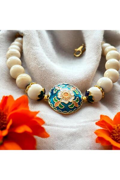 MODA سوار نسائي من حجر المرجان الطبيعي – سوار من المرجان الأبيض وسلك النحاس ا...