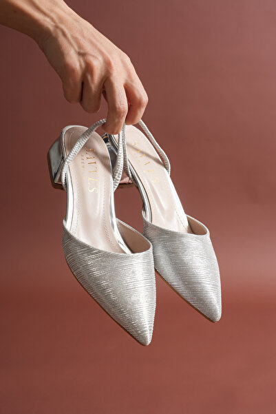 sv savves Sage Silver Glitter Low Women's Premium Heeled Shoes