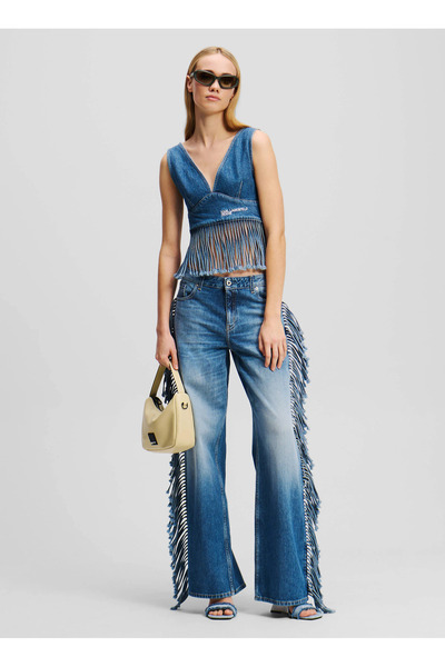 Karl Lagerfeld Jeans V Yaka Düz Mavi Kadın Bluz A2W11022