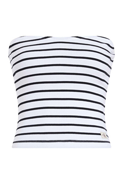 Calvin Klein Kadın Straplez Düz Model Dar Beyaz Bluz J20J225310-0K4