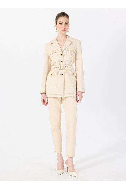 Sorbe Ekru Kadın Denim Ceket MILITARDENIMJACKET2014