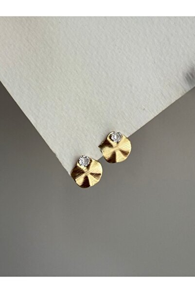 Owentis Çelik Gold Taşlı Asimetrik Houston Küpe -kararma yapmaz-