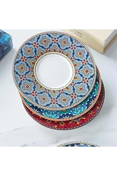 package home Luxury Moroccan Ceramic Tea Cup and Saucer Set, 250ml, Gold Handle, Red (1, Nonjmo Red)