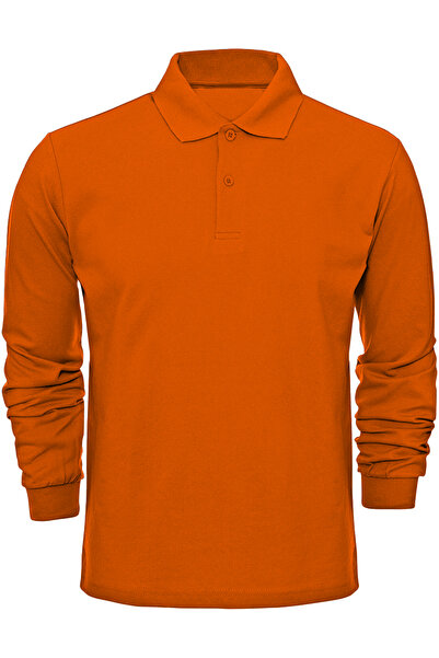 Çapıt تي شيرت كاجوال/مدرسية برتقالي بأكمام طويلة وياقة بولو قطن 100%