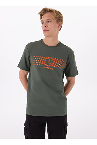 Discovery Expedition D5SM-TST3835 Yeşil Bisiklet Yaka Relaxed Baskılı Erkek T...