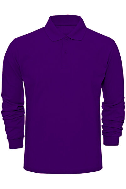 Çapıt %100 Pamuk Polo Yaka Uzun Kollu Mor Okul/günlük Tişörtü
