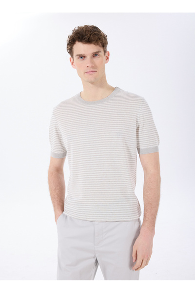 Fabrika Bisiklet Yaka Basic Çizgili Gri Erkek Kazak F5SM-KZK 2048