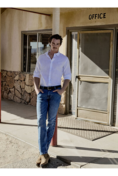 Mustang Beyaz Erkek Relaxed Fit Nakışlı %100 Keten Gömlek M5WM- GML1557