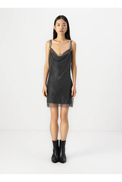 Karl Lagerfeld Jeans Degaje Yaka Düz Antrasit Kısa Kadın Elbise A1W13012