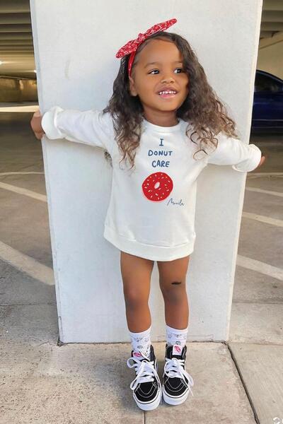 Monila Kız Çocuk Donut Baskılı 3 İplik Kumaş Pamuklu Sweatshirt