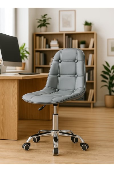 Taimi Ergonomic PU Leather Desk Chair, Adjustable Height, Swivel Wheels, Soft Cushion - Gray