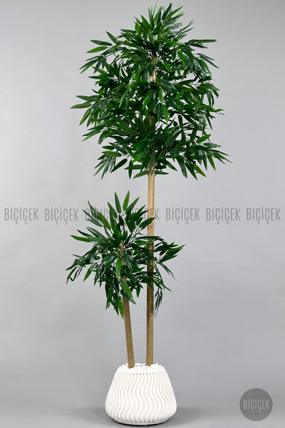 BİÇİÇEK Yapay Bambu Ağacı 160cm Yoğun Yapraklı Büyük Saksıda