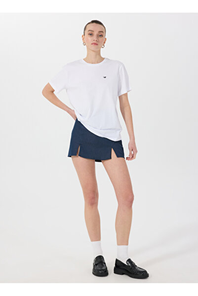 Mustang Bisiklet Yaka Baskılı Beyaz Kadın T-Shirt M5SL-TST1829