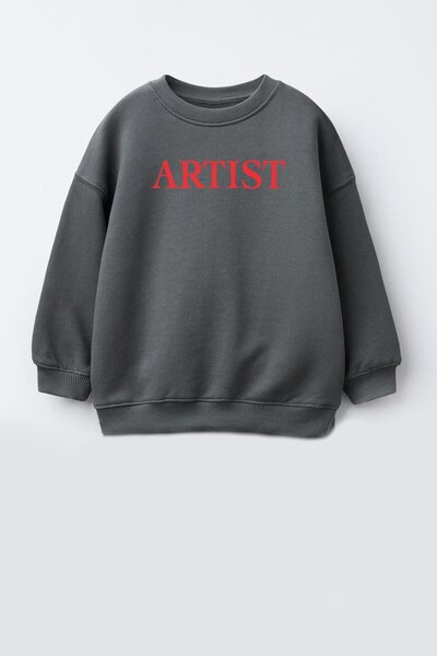 Monila Unisex Çocuk Baskılı 3 İplik Kumaş Pamuklu Sweatshirt